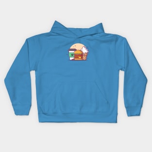 Burger with Cup of Coffee and Ice Cream Cartoon Vector Icon Illustration Kids Hoodie
